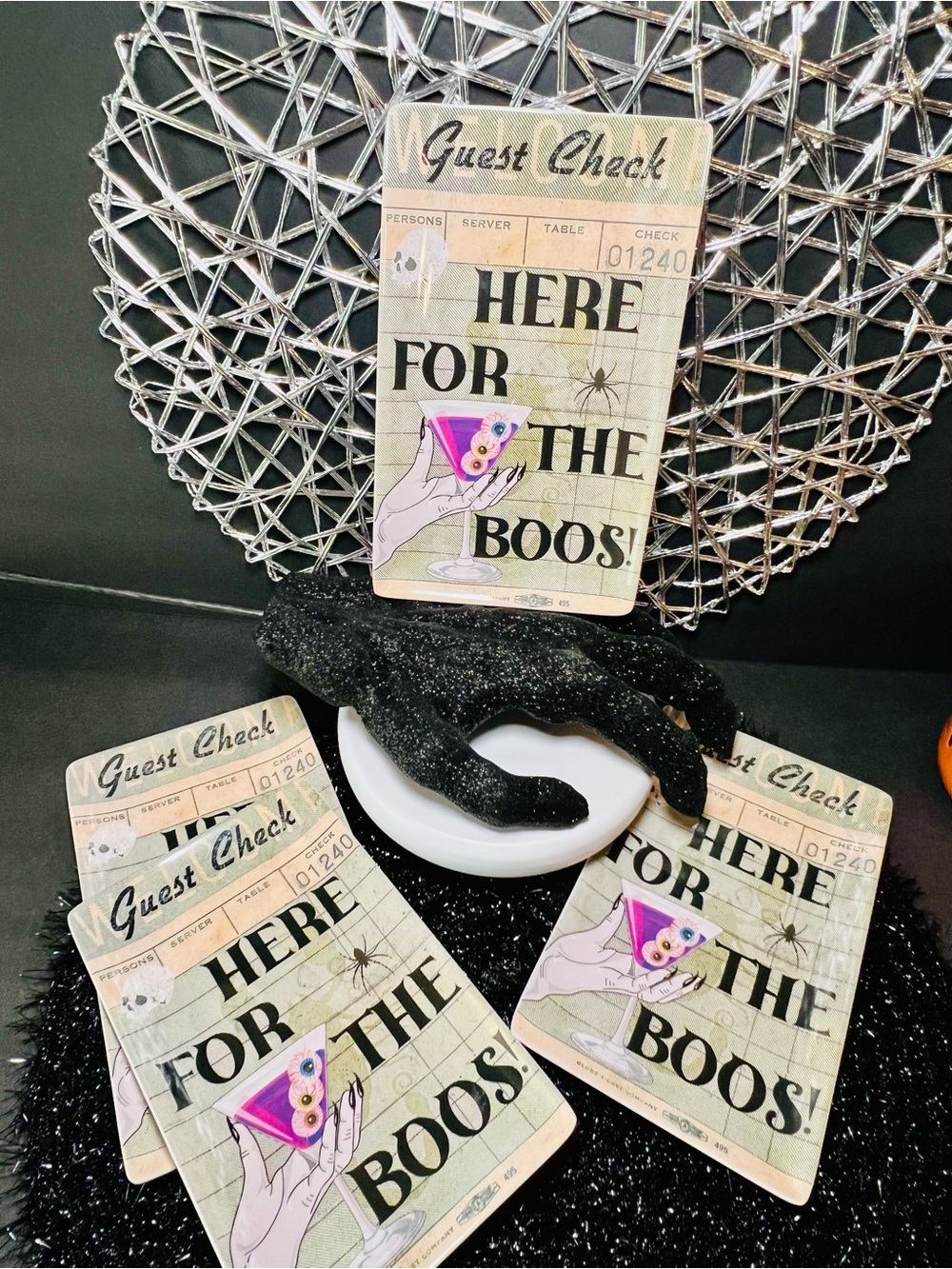4 Here for the Boos! Halloween Guest Check Melamine Appetizer Plates Cocktail